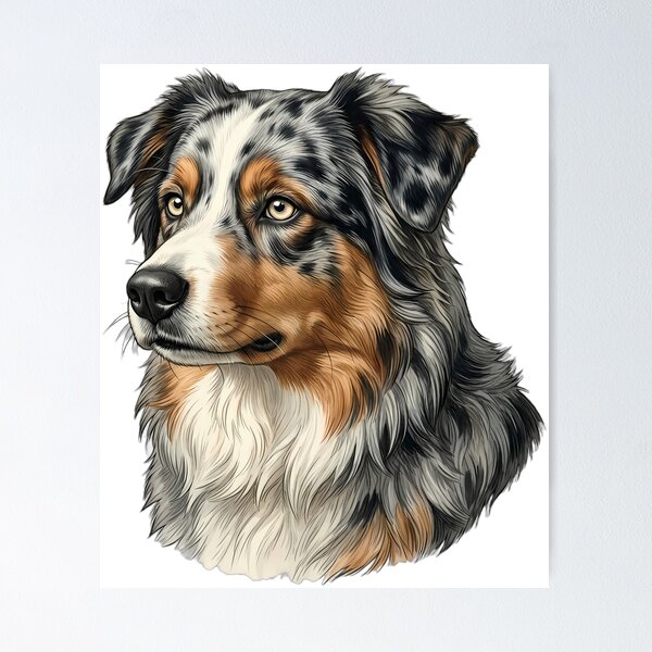 Item preview, Vintage Naturalist Australian Shepherd Portrait — Antique Dog Breed Art designed and sold by Catch333.