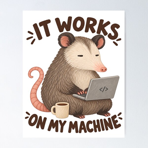 Item preview, Opossum Programmer with Laptop and “It Works on My Machine” Quote designed and sold by SayMaria.