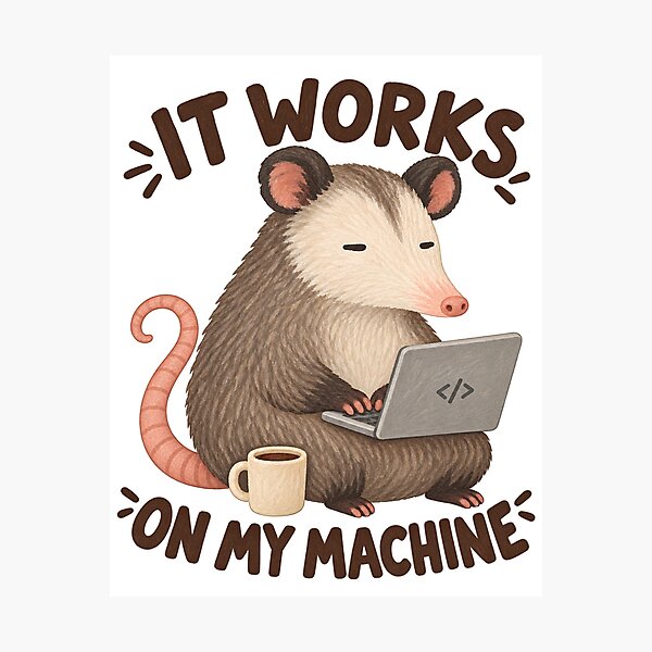 Item preview, Opossum Programmer with Laptop and “It Works on My Machine” Quote designed and sold by SayMaria.