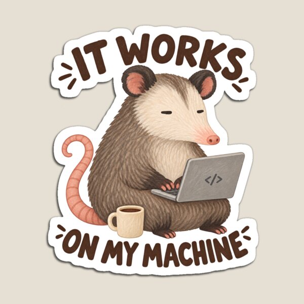 Item preview, Opossum Programmer with Laptop and “It Works on My Machine” Quote designed and sold by SayMaria.