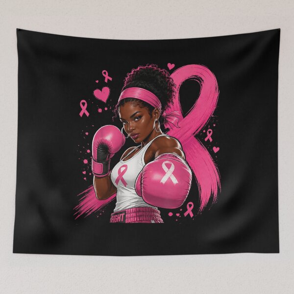 Item preview, Black Woman Boxer Pink Ribbon Breast Cancer Fighter Design designed and sold by gritgraphas.