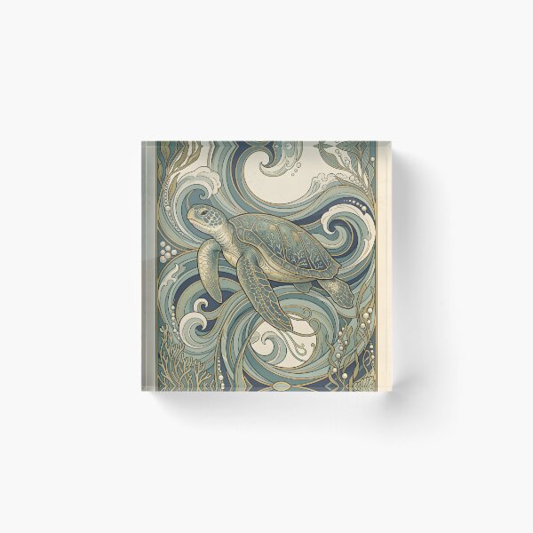 Item preview, Art Nouveau Sea Turtle Wall Art – Decorative Ocean Waves & Vintage Marine Illustration designed and sold by ZyxDes.