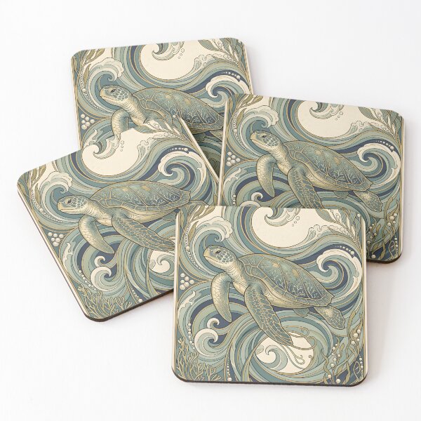 Item preview, Art Nouveau Sea Turtle Wall Art – Decorative Ocean Waves & Vintage Marine Illustration designed and sold by ZyxDes.