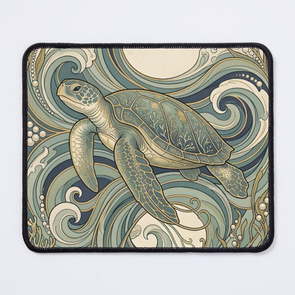 Item preview, Art Nouveau Sea Turtle Wall Art – Decorative Ocean Waves & Vintage Marine Illustration designed and sold by ZyxDes.