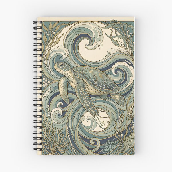 Item preview, Art Nouveau Sea Turtle Wall Art – Decorative Ocean Waves & Vintage Marine Illustration designed and sold by ZyxDes.