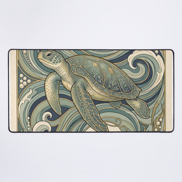Item preview, Art Nouveau Sea Turtle Wall Art – Decorative Ocean Waves & Vintage Marine Illustration designed and sold by ZyxDes.