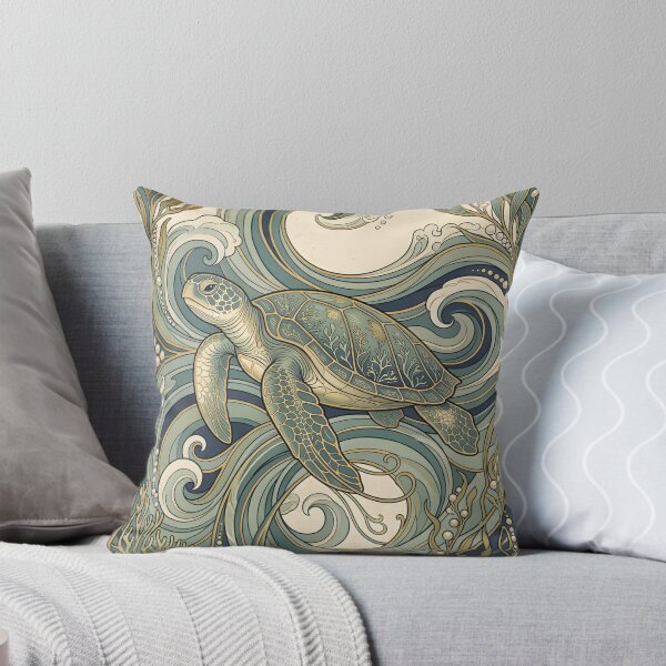Item preview, Art Nouveau Sea Turtle Wall Art – Decorative Ocean Waves & Vintage Marine Illustration designed and sold by ZyxDes.