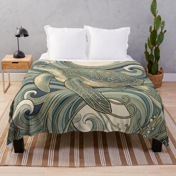 Item preview, Art Nouveau Sea Turtle Wall Art – Decorative Ocean Waves & Vintage Marine Illustration designed and sold by ZyxDes.