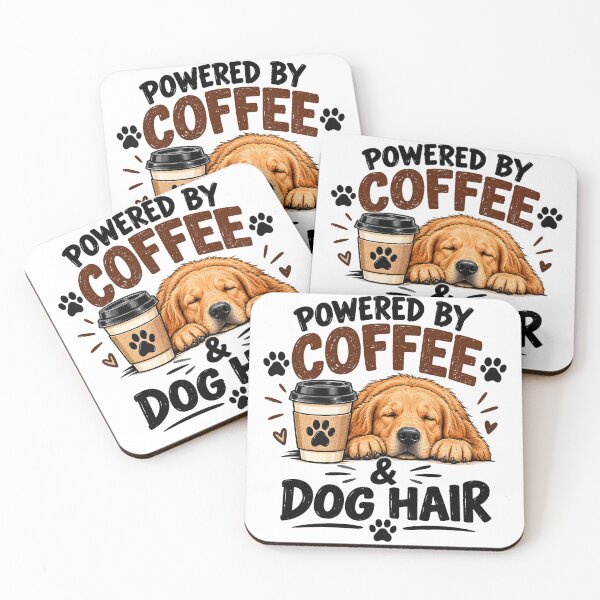 Item preview, Powered by Coffee and Dog Hair Funny Golden Retriever Design designed and sold by SquareSign.
