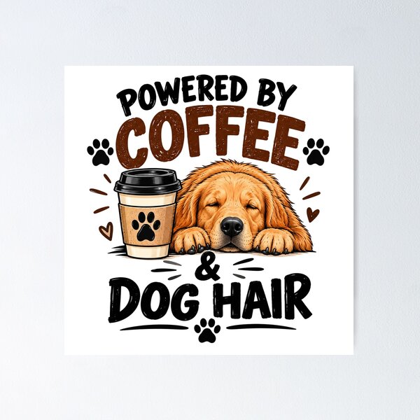 Item preview, Powered by Coffee and Dog Hair Funny Golden Retriever Design designed and sold by SquareSign.