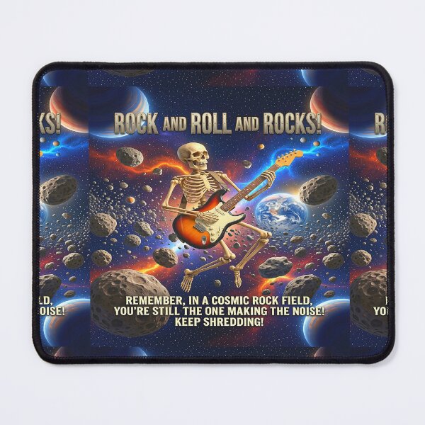 Item preview, Funny Image of Retro Cosmic Skeleton Guitarist in Space | ROCK AND ROLL AND ROCKS Pun inspirational Art. designed and sold by Giulivo Store Graphic.