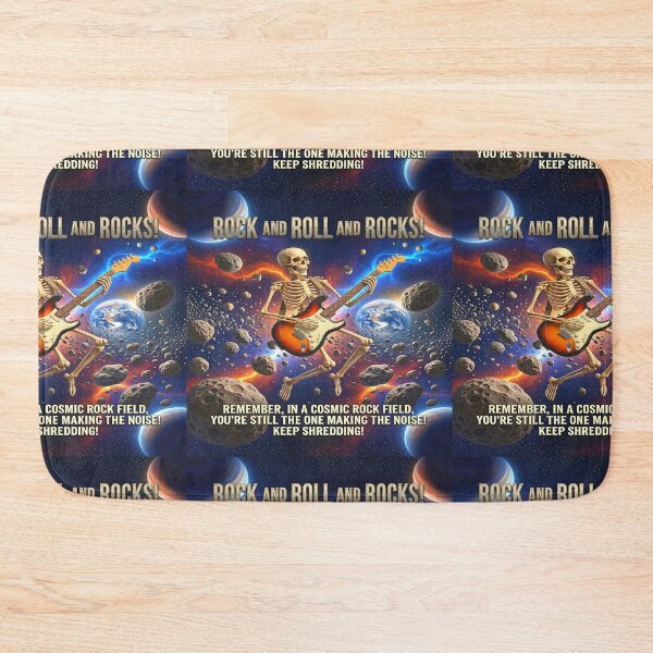 Item preview, Funny Image of Retro Cosmic Skeleton Guitarist in Space | ROCK AND ROLL AND ROCKS Pun inspirational Art. designed and sold by Giulivo Store Graphic.