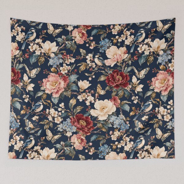 Item preview, Midnight Garden Birds & Butterflies – Vintage Botanical Floral Pattern designed and sold by VibnWalls.