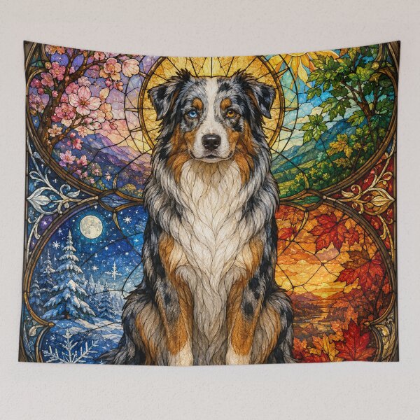 Item preview, The Four Seasons Australian Shepherd – Azure and Amber Eyes designed and sold by Pixel Sakura Gallery.