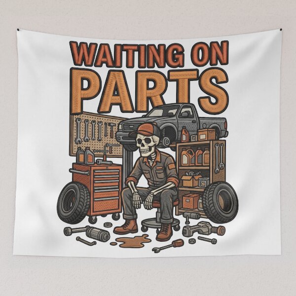 Item preview, Waiting On Parts Car Mechanic Skeleton Graphic designed and sold by ArtDesignTp.