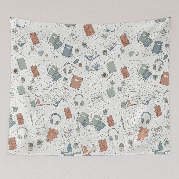 Item preview, Creative Chaos Minimalist Line Art Pattern: Cozy Study Vibe, Aesthetic Work Desk & Daily Inspiration Print designed and sold by SOOstudio73.