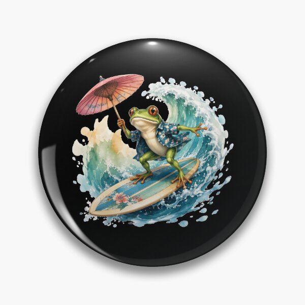 Item preview, Frog Surfing Tropical Summer Beach Retro designed and sold by Beanimilki.