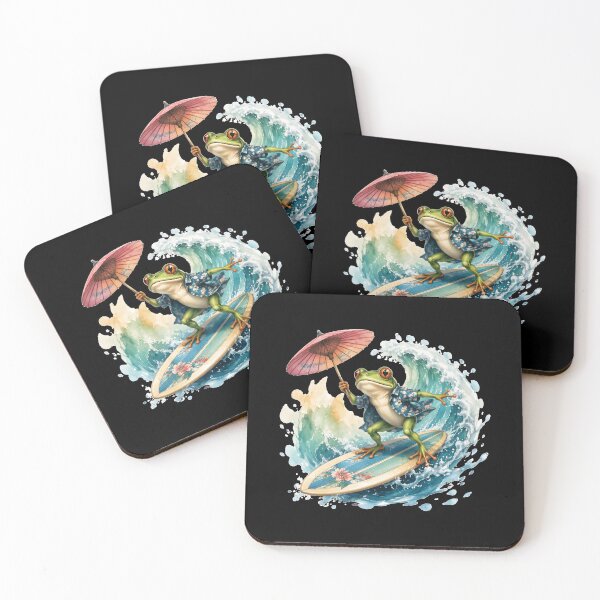 Item preview, Frog Surfing Tropical Summer Beach Retro designed and sold by Beanimilki.