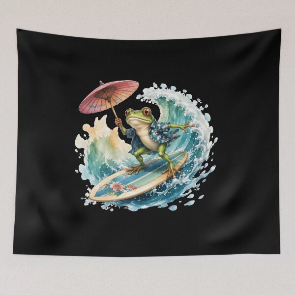 Item preview, Frog Surfing Tropical Summer Beach Retro designed and sold by Beanimilki.
