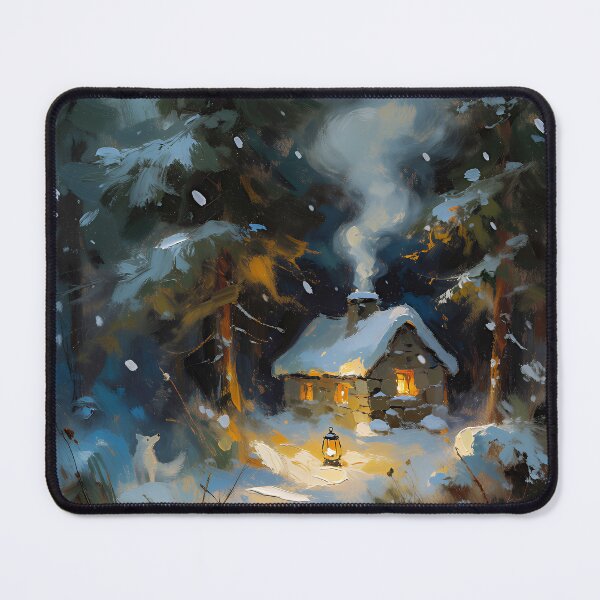 Item preview, Cozy Winter Cabin in Snowy Forest – Rustic Woodland Cottage Landscape designed and sold by cr6zym1nd.