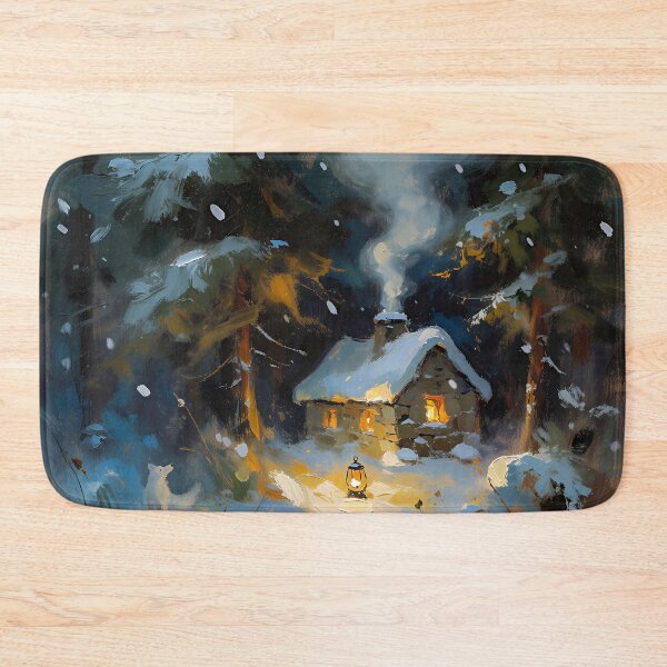 Item preview, Cozy Winter Cabin in Snowy Forest – Rustic Woodland Cottage Landscape designed and sold by cr6zym1nd.