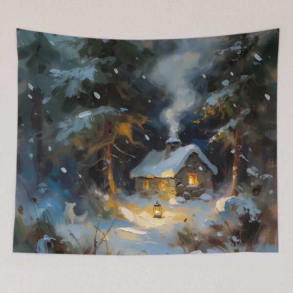 Item preview, Cozy Winter Cabin in Snowy Forest – Rustic Woodland Cottage Landscape designed and sold by cr6zym1nd.