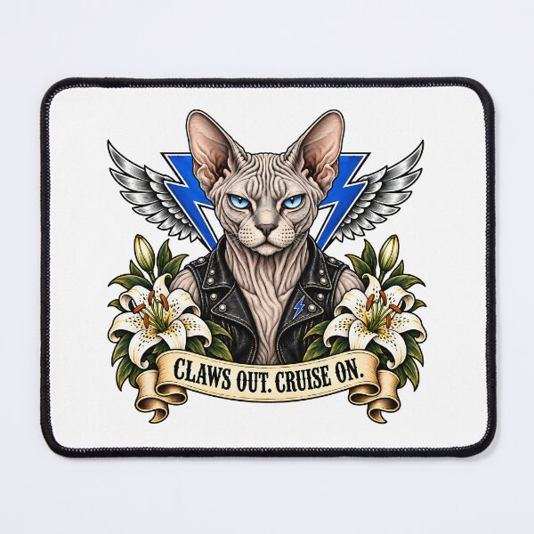Item preview, Sphynx Biker Cat Claws Out Cruise On Vintage designed and sold by Old's Cool Cat Studio.