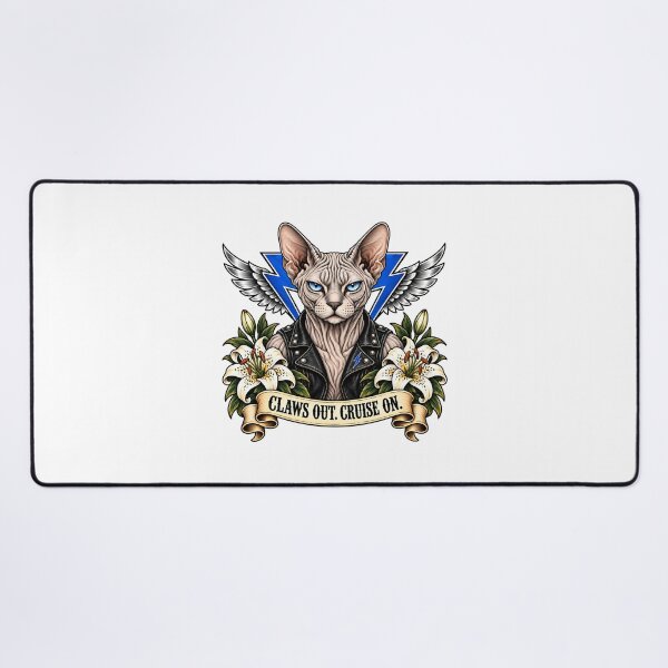 Item preview, Sphynx Biker Cat Claws Out Cruise On Vintage designed and sold by Old's Cool Cat Studio.