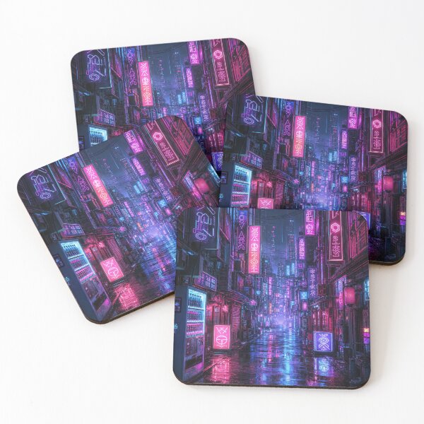 Item preview, Cyberpunk Tokyo Neon Alley with Vending Machine Night Street Art designed and sold by vekotpu.