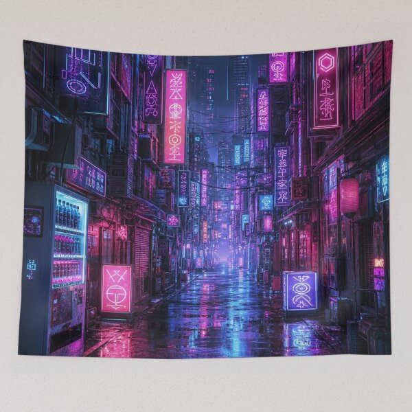 Item preview, Cyberpunk Tokyo Neon Alley with Vending Machine Night Street Art designed and sold by vekotpu.