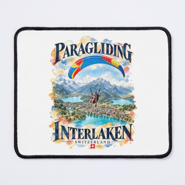 Item preview, Paragliding Over Interlaken, Switzerland — Ink and Watercolor Travel Poster designed and sold by Russell Thorne.