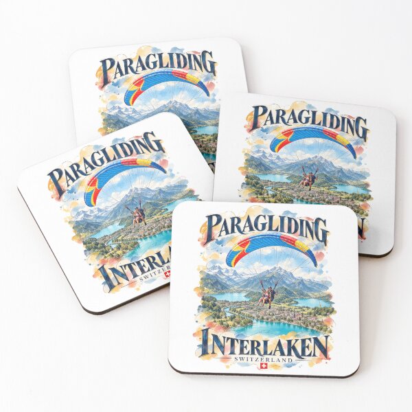 Item preview, Paragliding Over Interlaken, Switzerland — Ink and Watercolor Travel Poster designed and sold by Russell Thorne.