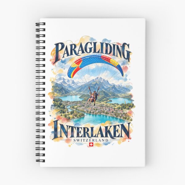 Item preview, Paragliding Over Interlaken, Switzerland — Ink and Watercolor Travel Poster designed and sold by Russell Thorne.