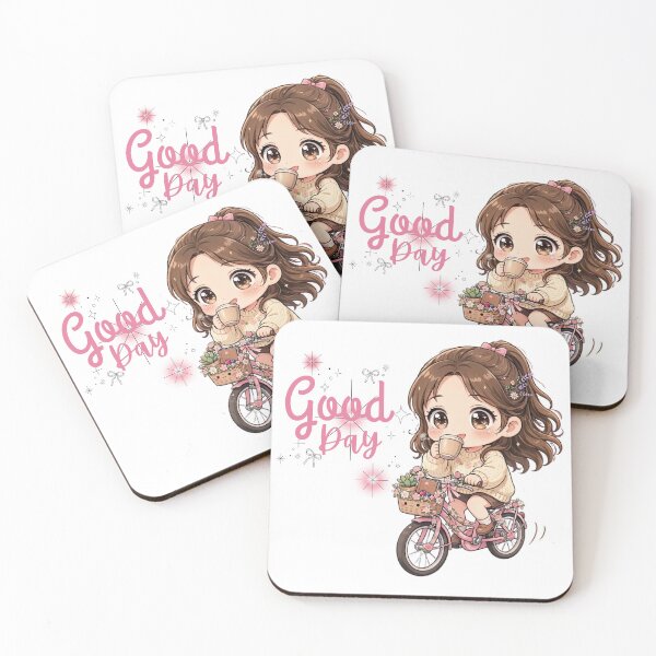 Item preview, Good Day - Cute Kawaii Girl on Pink Floral Bicycle designed and sold by CRAFT-ID.