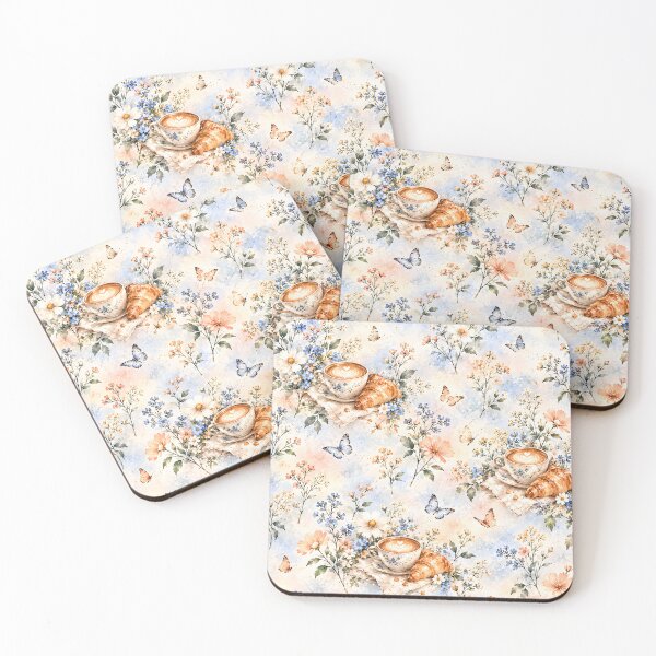 Item preview, Floral Morning Coffee and Croissants with Butterflies designed and sold by Yeanishi.