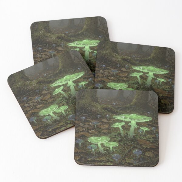 Item preview, Glowing Green Mushrooms in a Dark Forest – Magical Cottagecore Fungi Art designed and sold by cr6zym1nd.