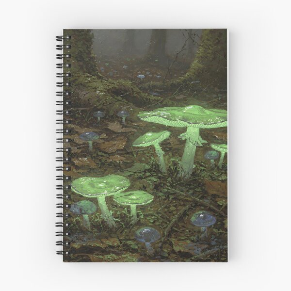 Item preview, Glowing Green Mushrooms in a Dark Forest – Magical Cottagecore Fungi Art designed and sold by cr6zym1nd.