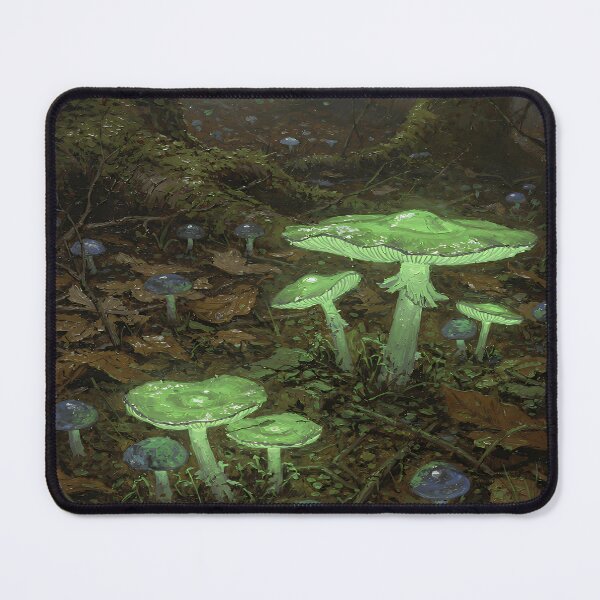 Item preview, Glowing Green Mushrooms in a Dark Forest – Magical Cottagecore Fungi Art designed and sold by cr6zym1nd.