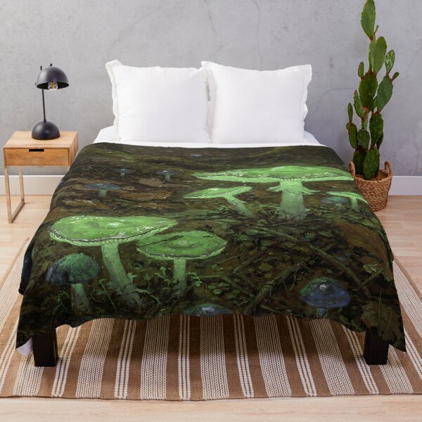 Item preview, Glowing Green Mushrooms in a Dark Forest – Magical Cottagecore Fungi Art designed and sold by cr6zym1nd.