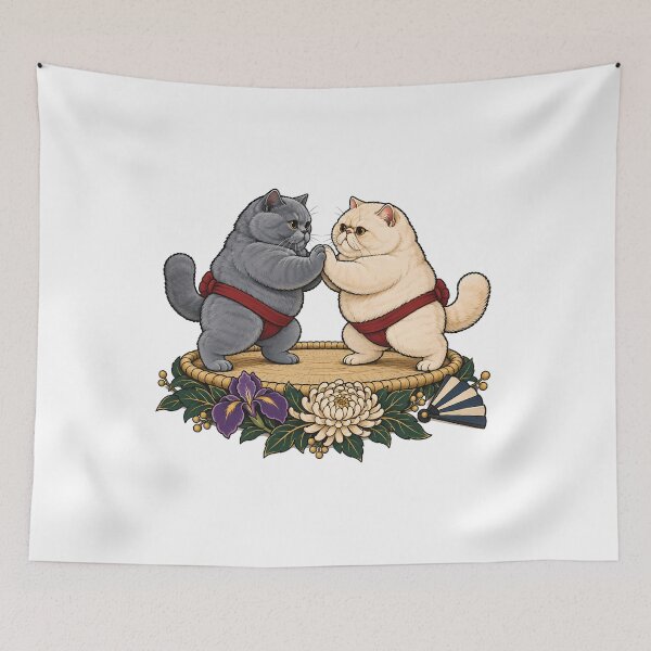 Item preview, Sumo Cats Battle Japanese Ukiyo-e  designed and sold by Old's Cool Cat Studio.