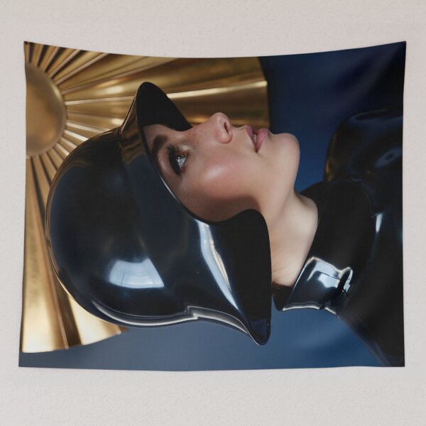 Item preview, Black Latex Cloche Hat – Art Deco Profile Portrait designed and sold by Magic-Reality.