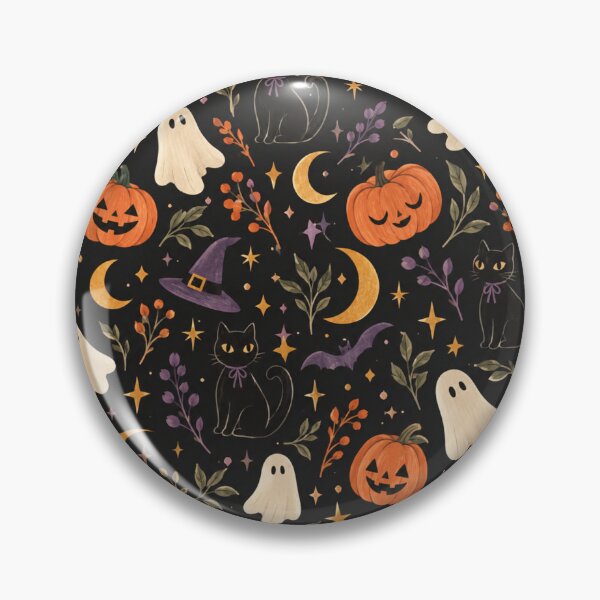 Item preview, Whimsical Witchy Halloween Cats & Ghosts Pattern designed and sold by VibnWalls.