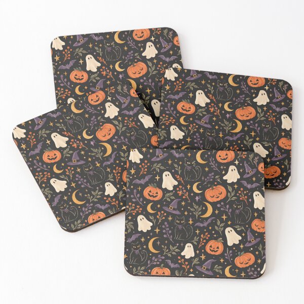 Item preview, Whimsical Witchy Halloween Cats & Ghosts Pattern designed and sold by VibnWalls.