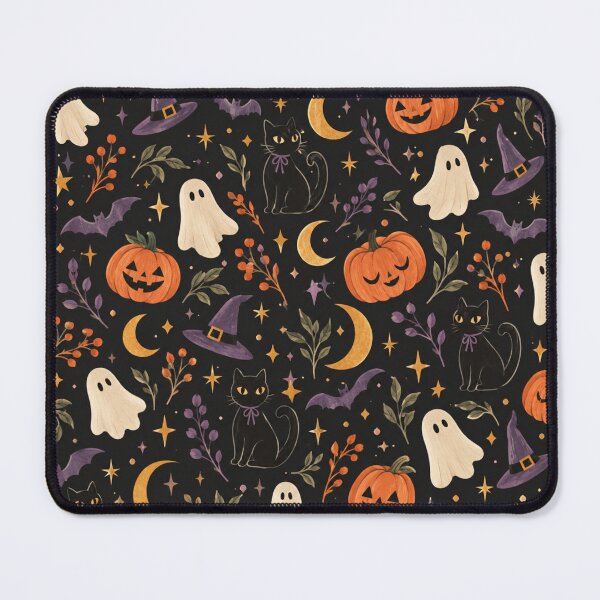 Item preview, Whimsical Witchy Halloween Cats & Ghosts Pattern designed and sold by VibnWalls.
