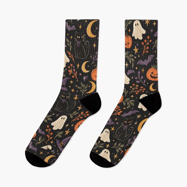 Item preview, Whimsical Witchy Halloween Cats & Ghosts Pattern designed and sold by VibnWalls.