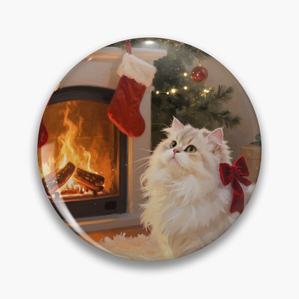Item preview, Persian Cat Christmas by the Fireplace – Fluffy White Persian Cat Holiday Art designed and sold by cr6zym1nd.