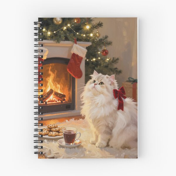 Item preview, Persian Cat Christmas by the Fireplace – Fluffy White Persian Cat Holiday Art designed and sold by cr6zym1nd.