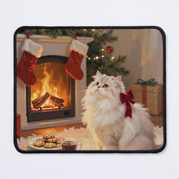Item preview, Persian Cat Christmas by the Fireplace – Fluffy White Persian Cat Holiday Art designed and sold by cr6zym1nd.
