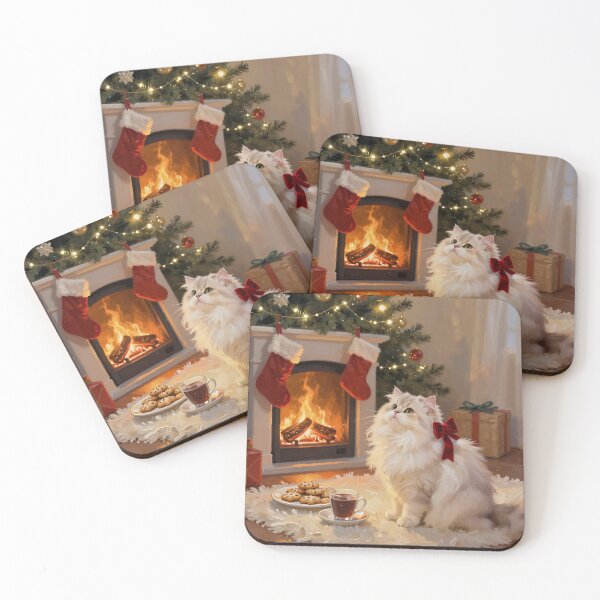 Item preview, Persian Cat Christmas by the Fireplace – Fluffy White Persian Cat Holiday Art designed and sold by cr6zym1nd.
