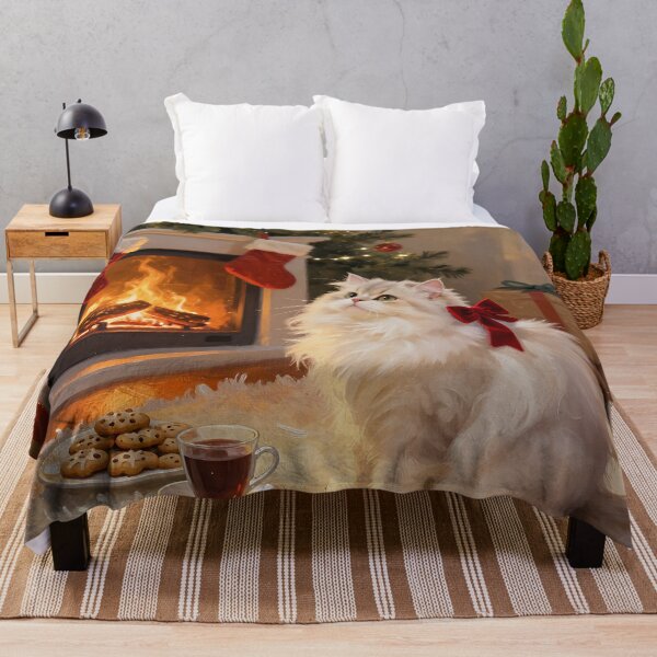 Item preview, Persian Cat Christmas by the Fireplace – Fluffy White Persian Cat Holiday Art designed and sold by cr6zym1nd.